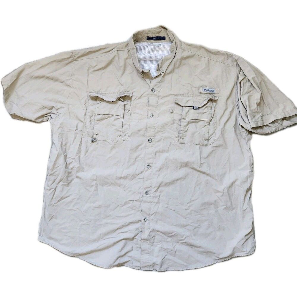 Columbia PFG Bahama Button Up Shirt 3XT Beige Fishing Hiking Omni Shade Vented